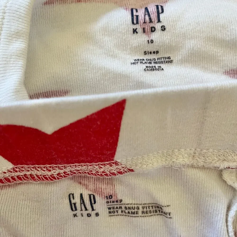 Gap Kids Red Star Two-Piece White Cotton Unisex Pajamas Youth Size 10